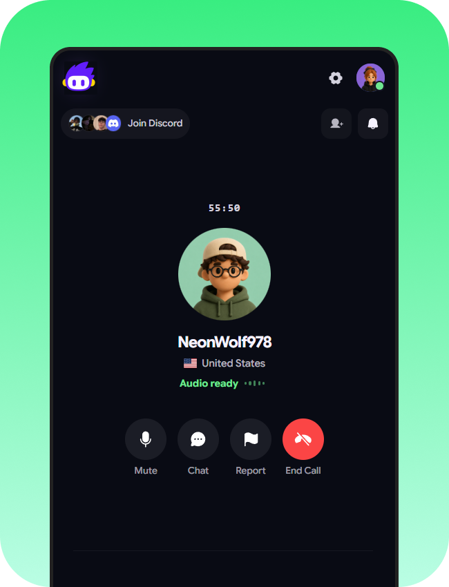Callio random voice chat app interface